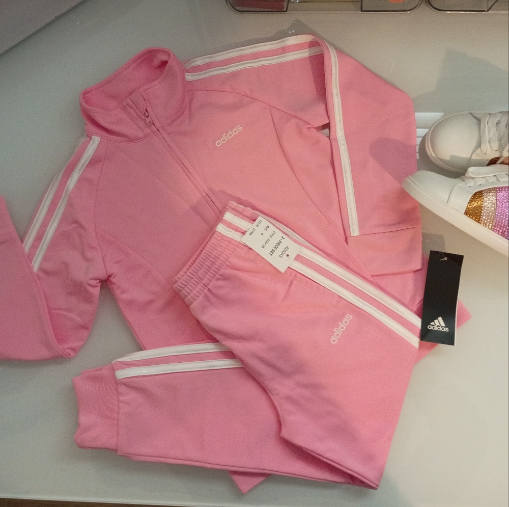Adidas Kids Pink 2 PC Track Suit Pants & Jacket NWT Size 6